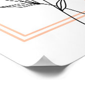 黒花輪郭と桃の枠アート ポスター (角)