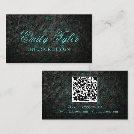 黒花飾り花インテリアデザイナースタッガー 名刺 (正面/裏面)