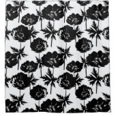 黒花、白、モノクロ シャワーカーテン (正面)