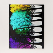 黒芸術的カラフルシルエットの木 ジグソーパズル (縦)