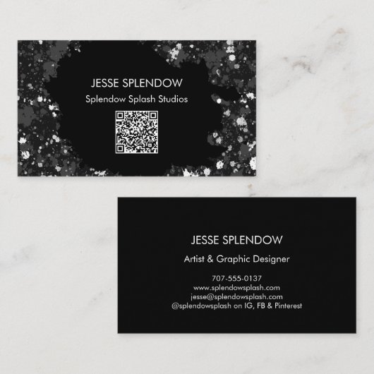 黒芸術的抽象芸術絵を描(ばちゃばちゃ)跳ねるQRコード 名刺 (正面/裏面)