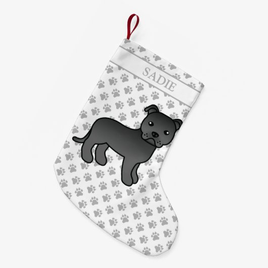 黒英語ステフィーかわいい漫画の犬と名前 スモールクリスマスストッキング (正面 (吊り時))