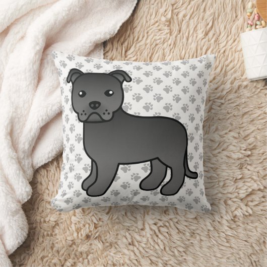 黒英語ステフィーかわいい漫画の犬と手 クッション (ブランケット)