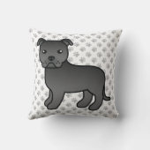 黒英語ステフィーかわいい漫画の犬と手 クッション (裏面)