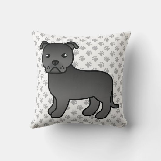 黒英語ステフィーかわいい漫画の犬と手 クッション (裏面)