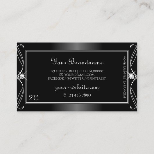 黒華美と白のダイヤきらめくモンドイニシャル 名刺 (裏面)