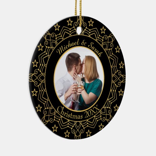 黒華美と金ゴールドのフレームのカスタム写真 セラミックオーナメント (右)