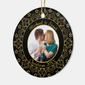 黒華美と金ゴールドのフレームのカスタム写真 セラミックオーナメント (左)