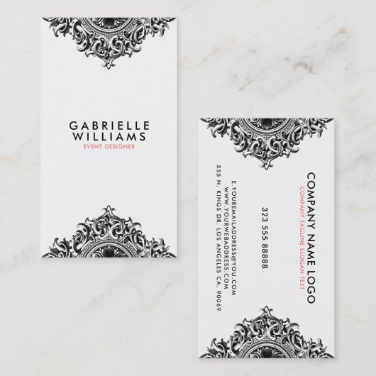 黒華美ガーリーオーナメントデザイン 名刺 (正面/裏面)