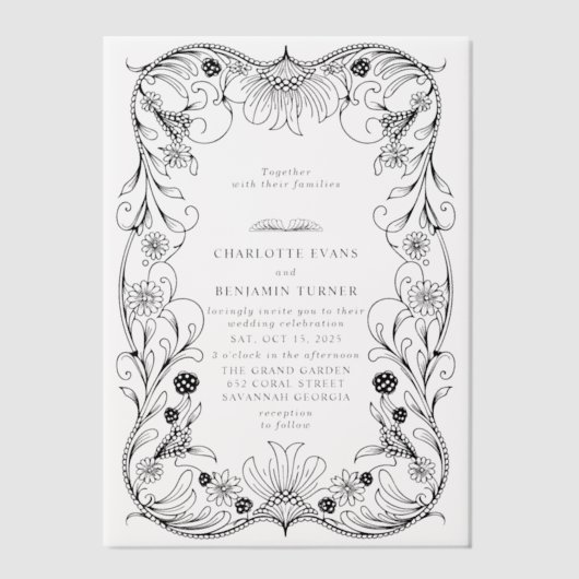 黒華美フローラヴィンテージフレ結婚ーム ベラム紙招待状 (正面)