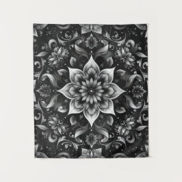 黒華美白フローラタペストリー タペストリー