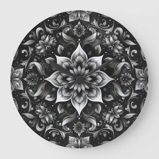 黒華美白フローラ壁時計 ラージ壁時計 (正面)