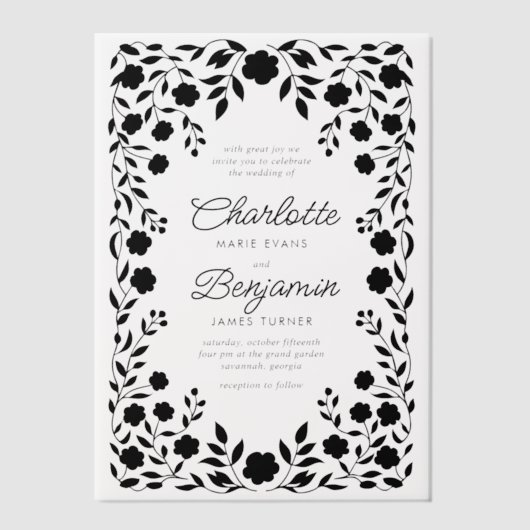 黒華美縁ど結婚フレーム ベラム紙招待状 (正面)