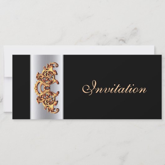 黒華美金ゴールド渦流の古典的な結婚式招待状 招待状 (正面)