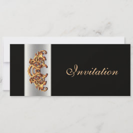 黒華美金ゴールド渦流の古典的な結婚式招待状 招待状