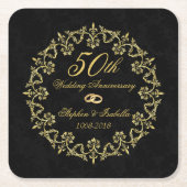 黒華美50周年の結婚金ゴールド スクエアペーパーコースター (正面)