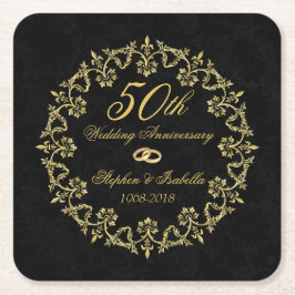 黒華美50周年の結婚金ゴールド スクエアペーパーコースター