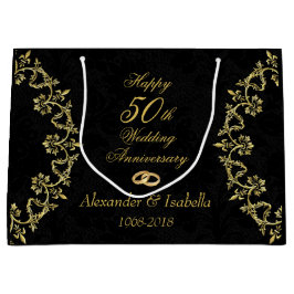 黒華美50周年の結婚金ゴールド ラージペーパーバッグ