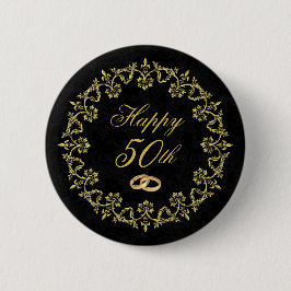 黒華美50周年の結婚金ゴールド 缶バッジ