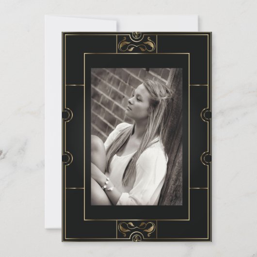 黒華美/金ゴールドアールデコ卒業招待状 招待状 (裏面)