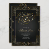 黒華美/金ゴールドアールデコ卒業招待状 招待状 (正面/裏面)