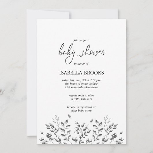 黒葉ヴィンテージと果実 |赤ちゃんシャワー 招待状 (正面)