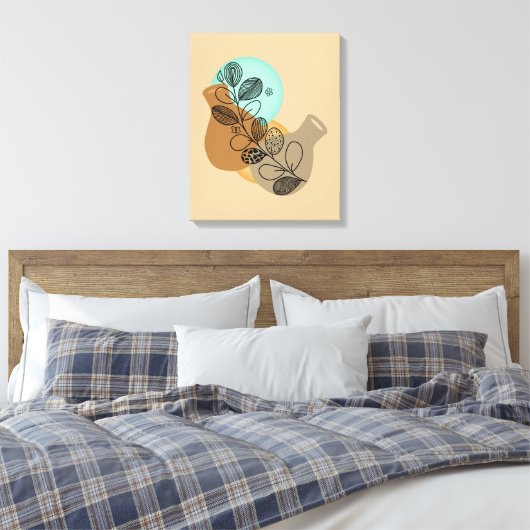 黒葉付きボヘミア抽象芸術ミニマリスト キャンバスプリント (インサイチュ (寝室))