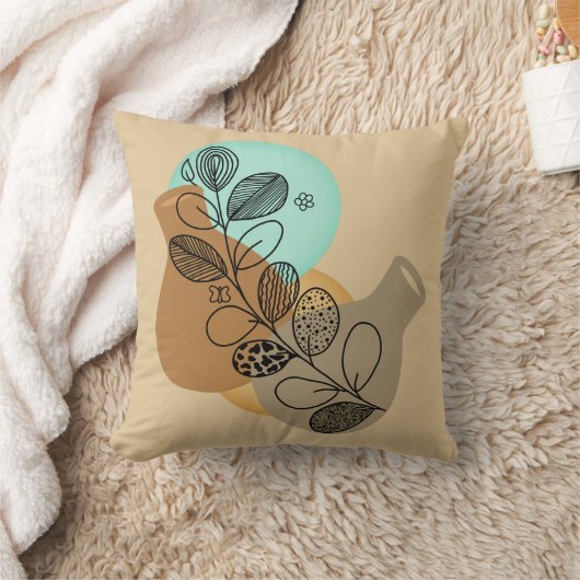 黒葉付きボヘミア抽象芸術ミニマリスト クッション (ブランケット)