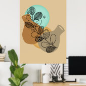 黒葉付きボヘミア抽象芸術ミニマリスト ポスター (ホームオフィス)