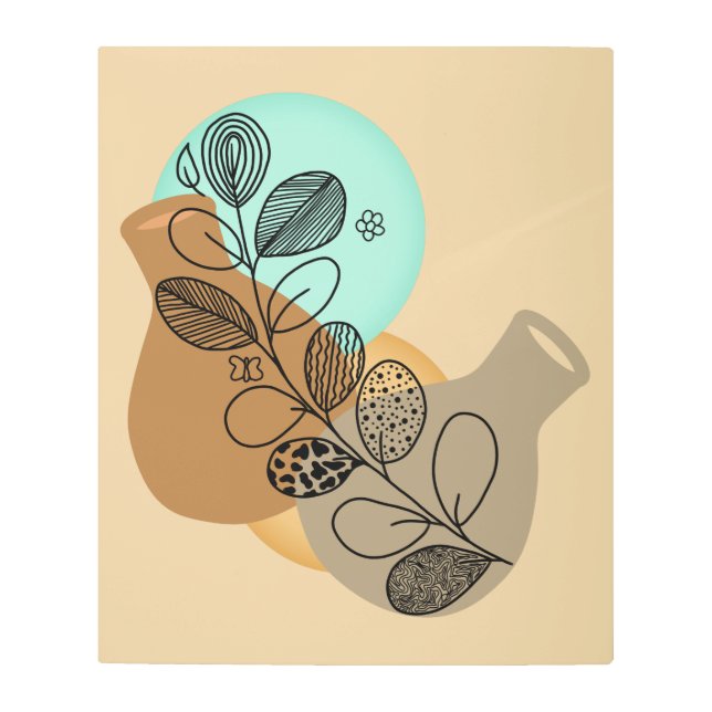 黒葉付きボヘミア抽象芸術ミニマリスト メタルプリント (正面)