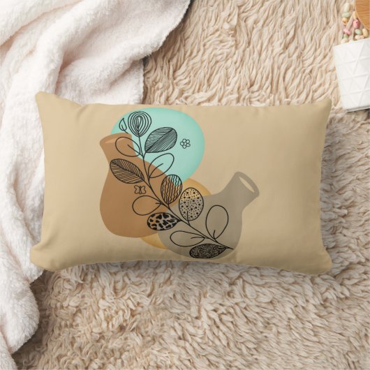 黒葉付きボヘミア抽象芸術ミニマリスト ランバークッション (ブランケット)