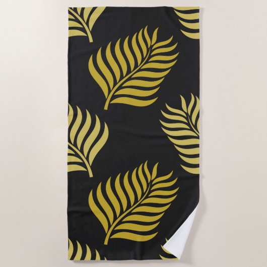 黒葉地に金の ビーチタオル (正面)