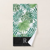 黒葉柄モダンモノグラム浴室用タオル バスタオルセット (ハンドタオル)