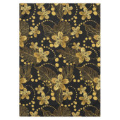 黒葉色の金ゴールドに熱帯と花の模様 テーブルクロス (正面)