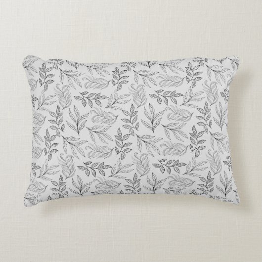 黒葉色柄ソフト灰色アクセント枕 アクセントクッション (正面)