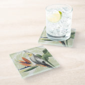 黒葉鳥の手のひら ガラスコースター (アングル)