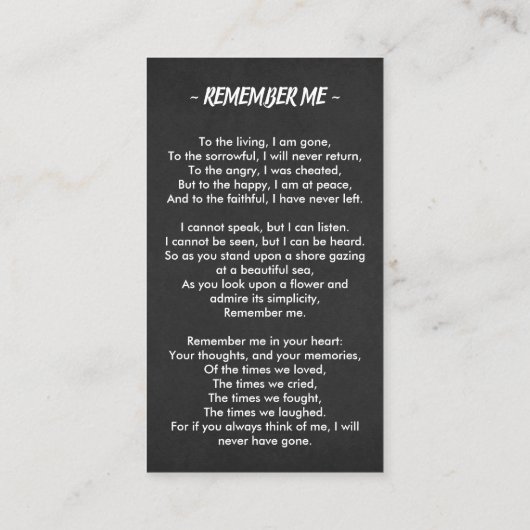 黒葬記念写真悔やみや弔慰祈りの言葉カード 名刺 (裏面)