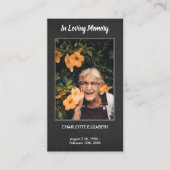 黒葬記念写真悔やみや弔慰祈りの言葉カード 名刺 (正面)