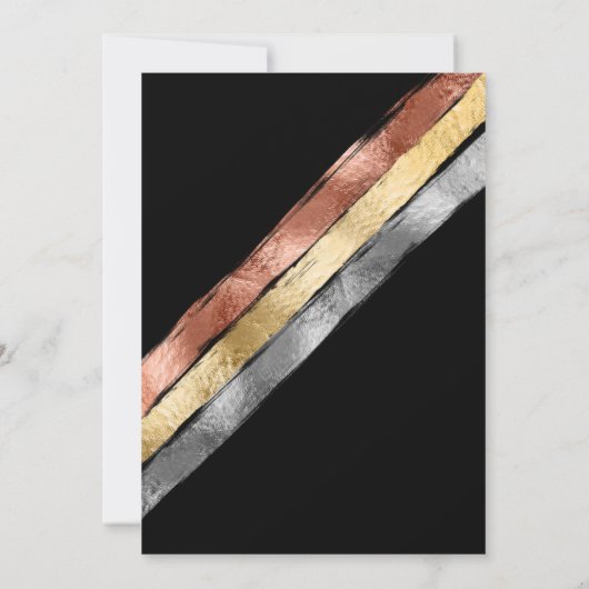 黒薔薇 ゴールド シルバー ブラシストローク ストライプ ウェディング 招待状 (裏面)