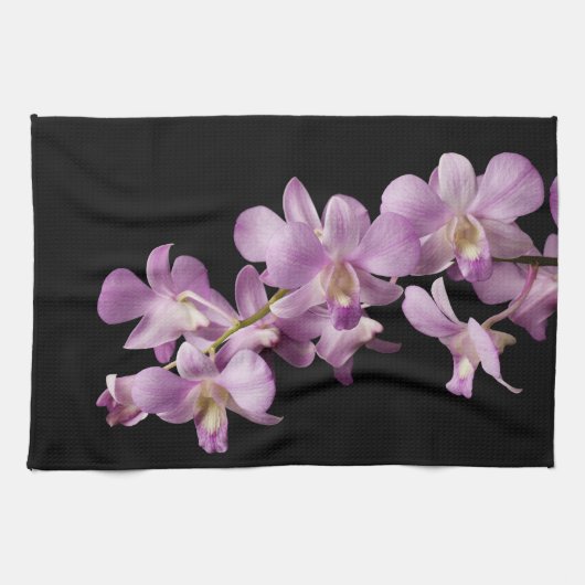 黒蘭のピンクのデンドロビウムの蘭の花 キッチンタオル (横)