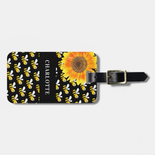 黒蜂の黄色ひまわり名 ラゲッジタグ (正面横)