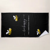 黒蜂happy bumble bees夏のおもしろい家族の名前 ビーチタオル (正面)