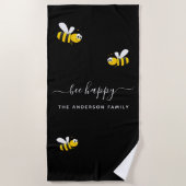 黒蜂happy bumble bees夏のおもしろい家族の名前 ビーチタオル (正面)
