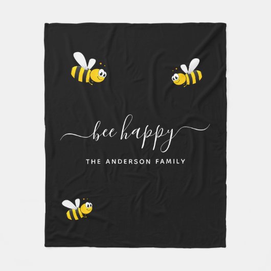 黒蜂happy bumble bees夏のおもしろい家族の名前 フリースブランケット (正面)