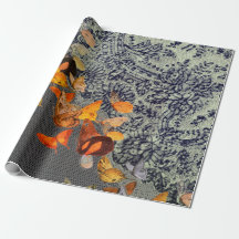 黒蝶およびレースのラッピング紙