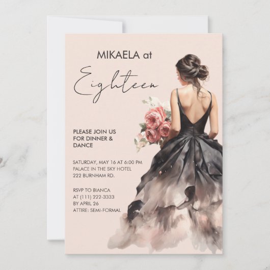 黒衣エレガントのレディースイン18thバースデーパーティー 招待状 (正面)
