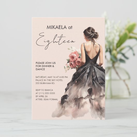 黒衣エレガントのレディースイン18thバースデーパーティー 招待状 (スタンド正面)