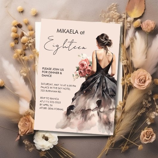 黒衣エレガントのレディースイン18thバースデーパーティー 招待状