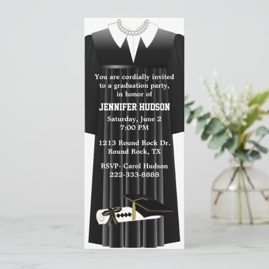 黒衣スタイリッシュ卒業パーティー招待状 招待状 (スタンド正面)