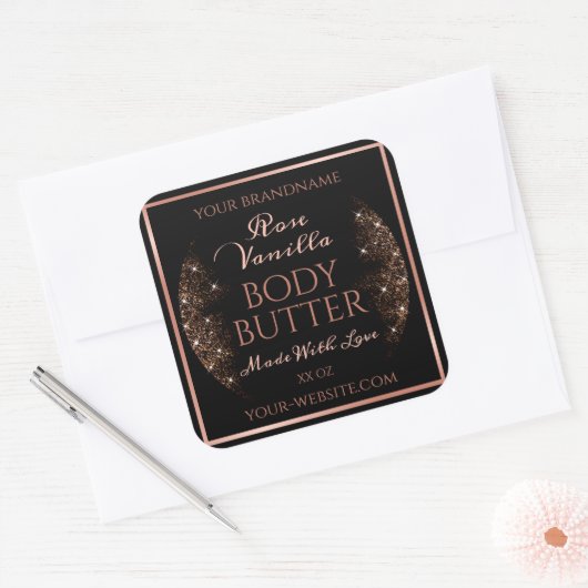 黒製品エレガント包装ラベルバラ金ゴールド スクエアシール (封筒)